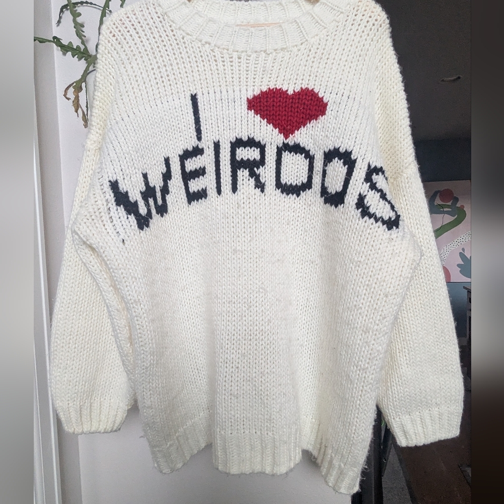 [SOLD] Dressed in Lala Small/Medium White 'I Love Weirdos' Sweater